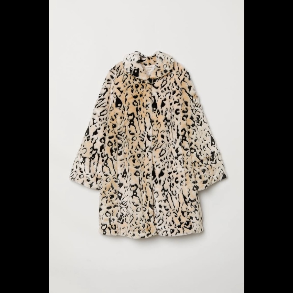 H&M faux fur leopard coat jacket size 2